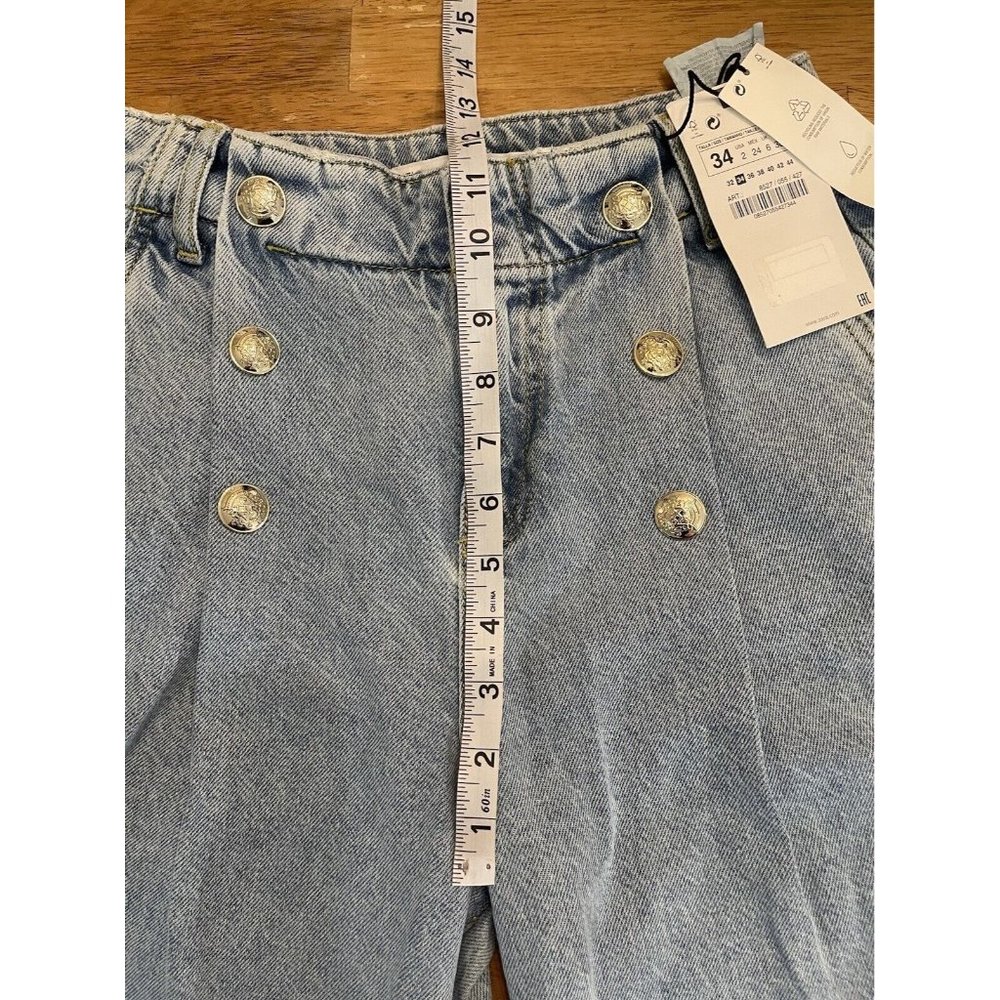 Zara Jeans Womens 34 Blue Light Wash Hi Rise Wide‎ Leg Raw Hem Size USA 2 NWT - Picture 4 of 11